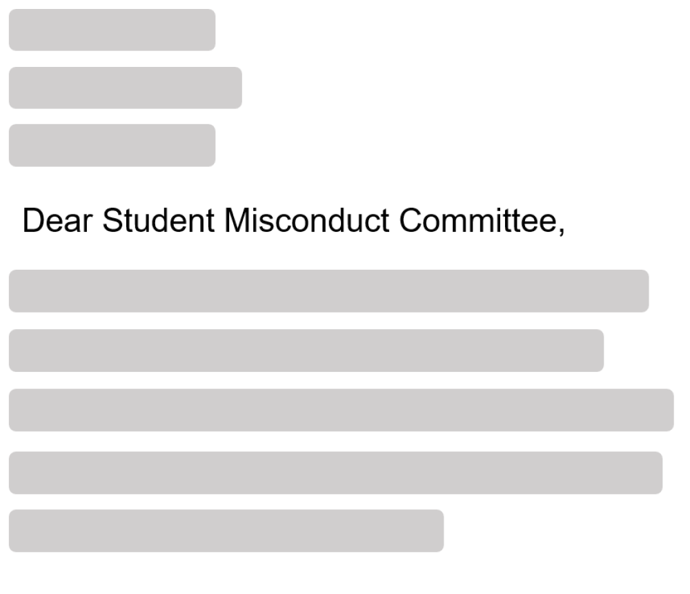 Student Misconduct Committee letter