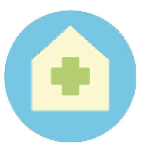 GVP logo - blue circle with a beige house and a green cross in the middle